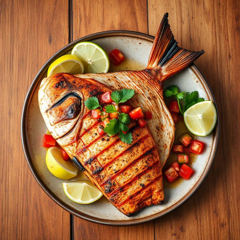 Pescado a la parrilla con salsa fresca